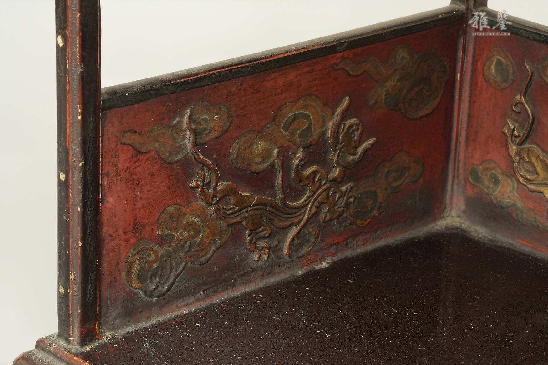 明末清初 嵌螺钿朱漆金彩茶棚 日本桐箱附