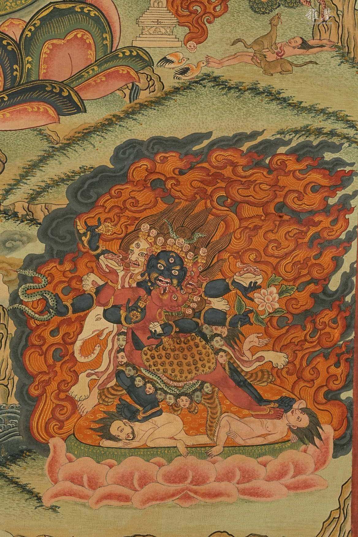 清乾隆 宁玛派八部普巴金刚（九普巴）唐卡 钦则（钦孜）画派体系 布面 日本古裂装裱 日本桐箱附 本物保证
